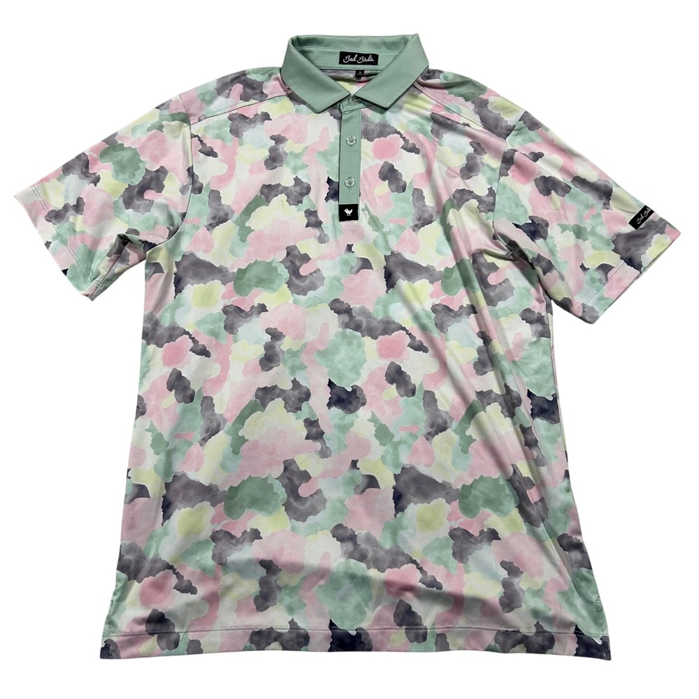 Bad Birdie Golf Polo Men Small Multi Color Pastel Abstract Camo Short Sleeve